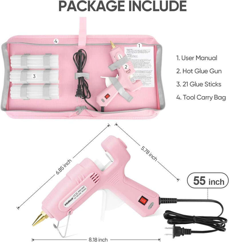 ROMECH Full Size Hot Glue Gun with 60/100W Dual Power and 21 Hot Glue Sticks (7/16"), Fast Preheating Heavy Duty Industrial Gluegun with Storage Case for Crafting, DIY and Repairs (Pink) - Image 5